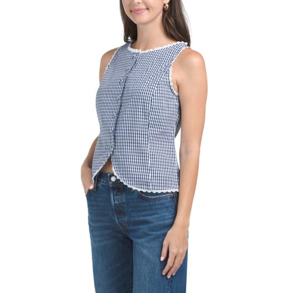 FRENCH CONNECTION Gingham Poplin Sleeveless Vest - Picture 1 of 2